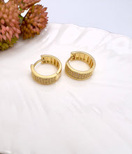 Load image into Gallery viewer, Round three row pave hoop earrings
