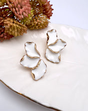 Load image into Gallery viewer, White enameled 3 petals flower earrings
