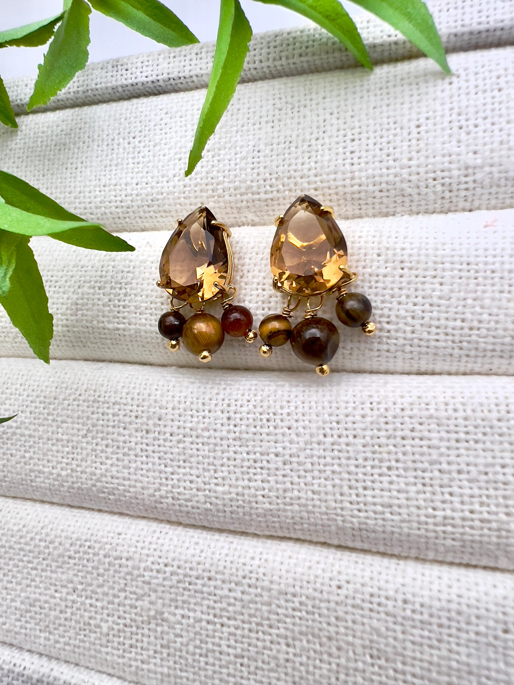 Crystal drop earrings and tiger eye