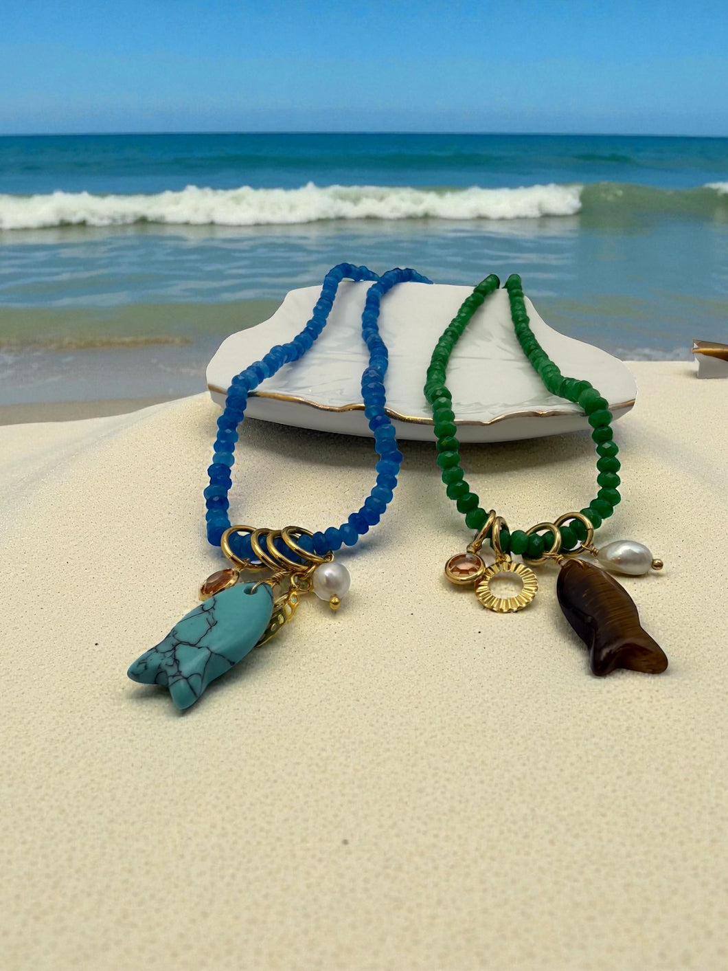 Natural stone necklace with fish pendant