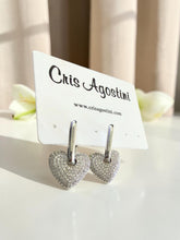 Load image into Gallery viewer, Light plain square hoop crystal heart pendant earrings
