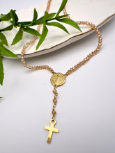 Load image into Gallery viewer, Dulce de leche crystal saint Bento rosary necklace
