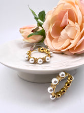 Load image into Gallery viewer, Shell pearl hoop with cz detail earrings
