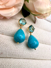 Load image into Gallery viewer, Light blue zirconia and drop turquoise earrings
