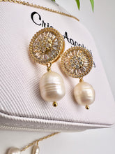 Load image into Gallery viewer, Pizza cz and cultured pearl earrings and necklace
