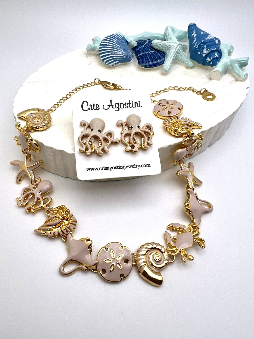 Enameled marine animals seductive collection necklace