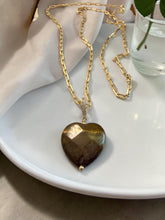 Load image into Gallery viewer, Faceted tiger's eye heart with a long cart chain necklace

