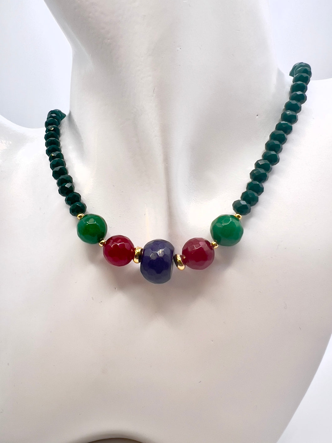 Emerald crystal necklace natural stone emerald jade rubellite jade and sapphire jade