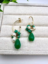 Load image into Gallery viewer, Crystal pearl and amazonite jade hoop earrings
