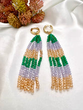 Load image into Gallery viewer, Crystal tassel emerald lilac dulce de leche earrings
