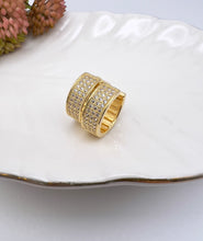 Load image into Gallery viewer, Round three row pave hoop earrings
