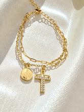Load image into Gallery viewer, Double bracelet cross and Virgin Mary
