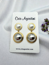Load image into Gallery viewer, Pearl base half silver button earrings
