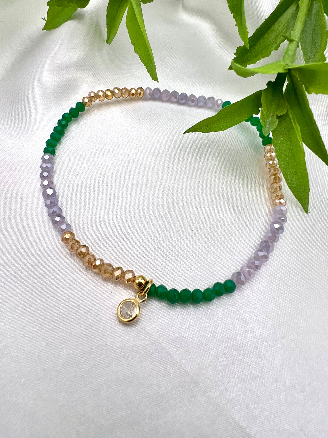 Dulce de leche lilac emerald crystal bracelet