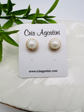 Load image into Gallery viewer, Shell pearl surrounded with micro zirconia 3 sizes earrings
