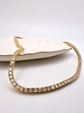 Load image into Gallery viewer, Tennis choker fine-cut cz and jewel clasp necklace gold plated
