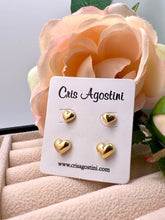 Load image into Gallery viewer, Two delicate mini heart stud earrings
