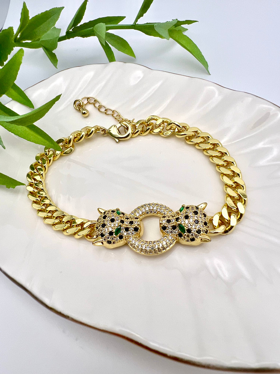 Studded leopard emerald eye bracelet