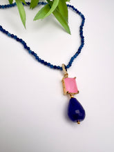 Load image into Gallery viewer, Sodalite jade necklace pendant pink zirconia drop jade sapphire
