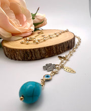 Load image into Gallery viewer, Long lucky necklace with drop turquoise pendant
