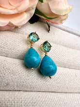 Load image into Gallery viewer, Light blue zirconia and drop turquoise earrings
