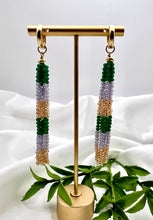 Load image into Gallery viewer, Crystal tassel emerald lilac dulce de leche earrings
