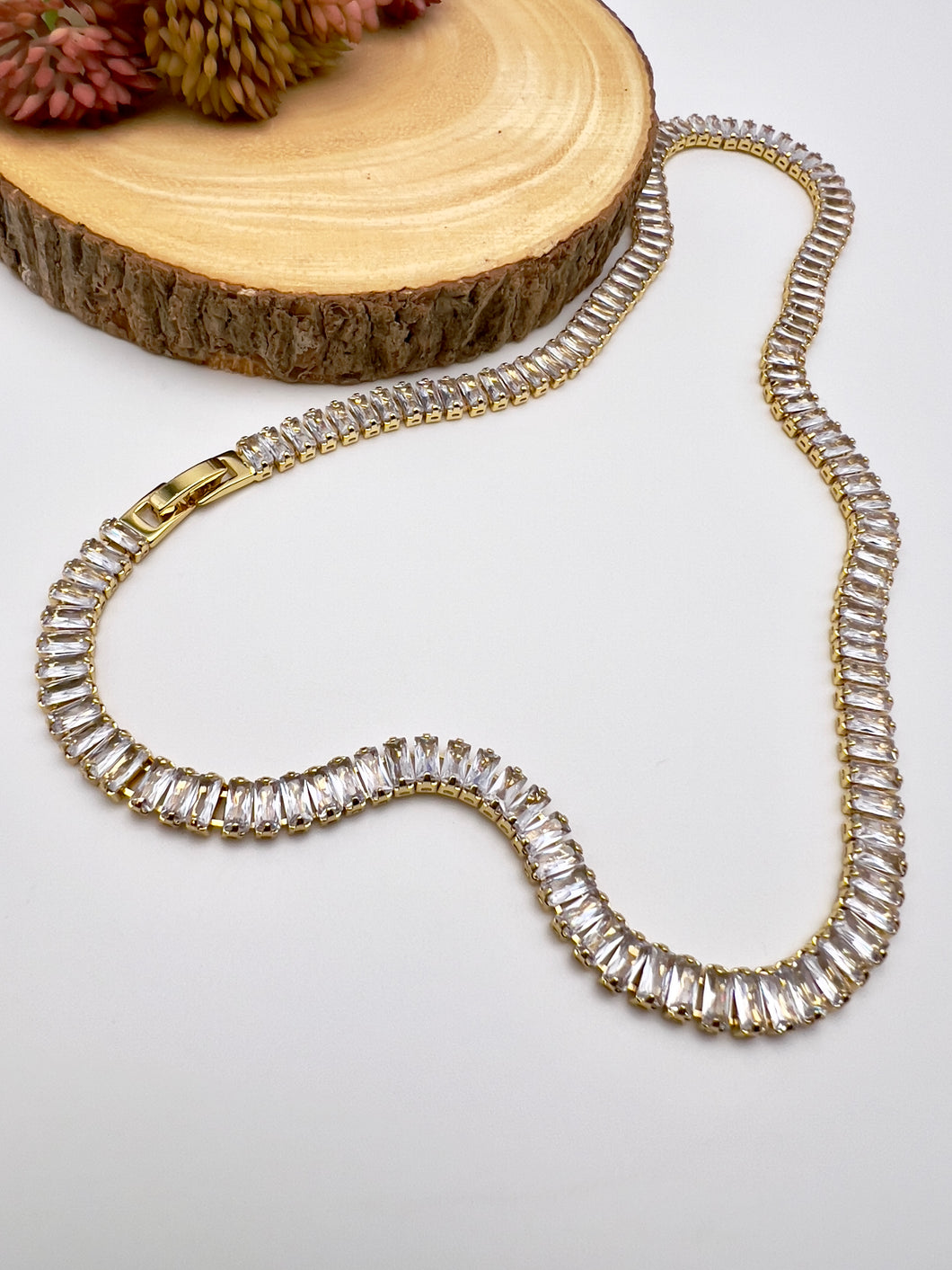 Baguette clear cz clasp jewel choker necklace