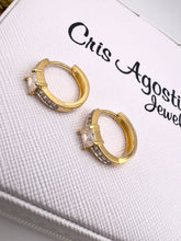 Load image into Gallery viewer, Micro zirconia hoop earrings with larger cz in front
