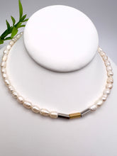 Load image into Gallery viewer, Freshwater pearl necklace with rhodium and gold detail
