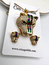 Load image into Gallery viewer, Colorful CZ tigers on the face jewelry set
