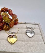 Load image into Gallery viewer, Golden heart pendant with studded heart detail set
