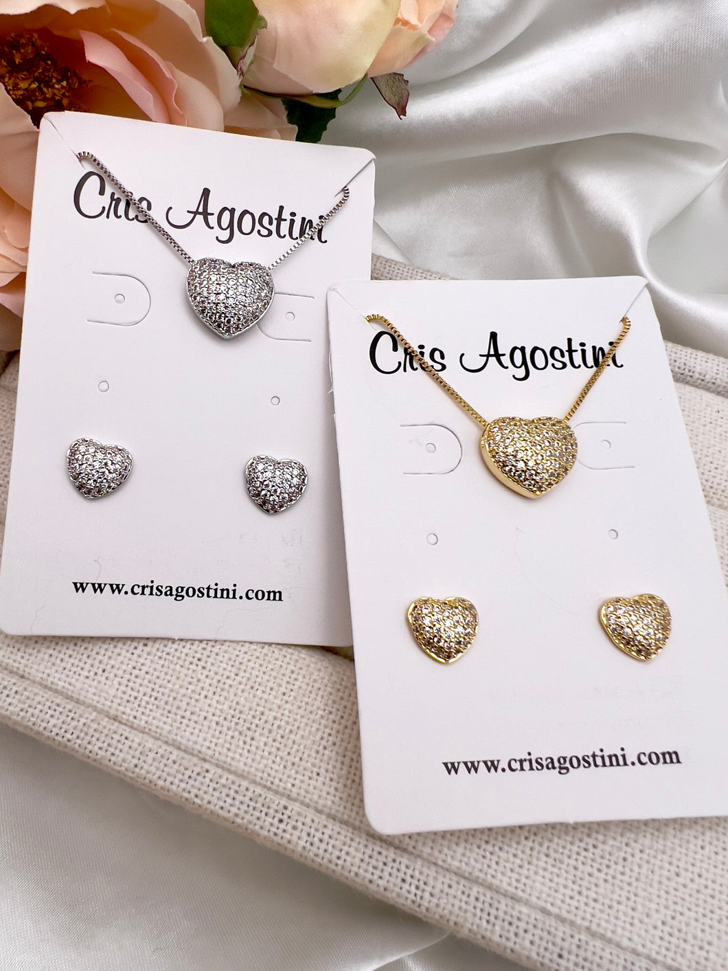 High quality small heart cz studded Valentina set