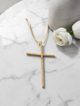 Load image into Gallery viewer, Stick-style crucifix set with cz diamonds necklace
