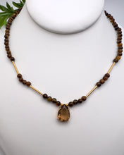 Load image into Gallery viewer, Tiger eye necklace with crystal drop
