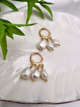 Load image into Gallery viewer, Small hoop freshwater pearl pendant earrings
