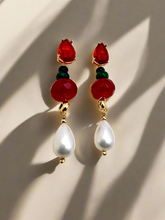 Load image into Gallery viewer, Crystal drop emerald jade rubellite and shell earrings
