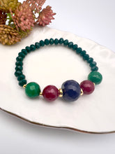 Load image into Gallery viewer, Emerald crystal bracelet natural stone emerald jade rubellite jade and sapphire jade
