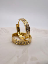 Load image into Gallery viewer, Two cz pave  layers in front medium hoop earrings
