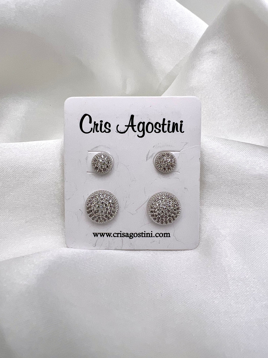 Set of 2 round earrings studded with micro zirconia