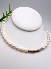 Load image into Gallery viewer, Freshwater pearl necklace with rhodium and gold detail
