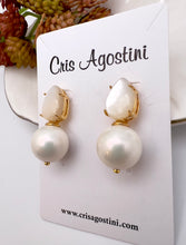 Load image into Gallery viewer, Mother of pearl drop and shell round earrings
