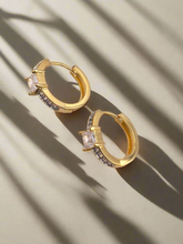 Load image into Gallery viewer, Micro zirconia hoop earrings with larger cz in front
