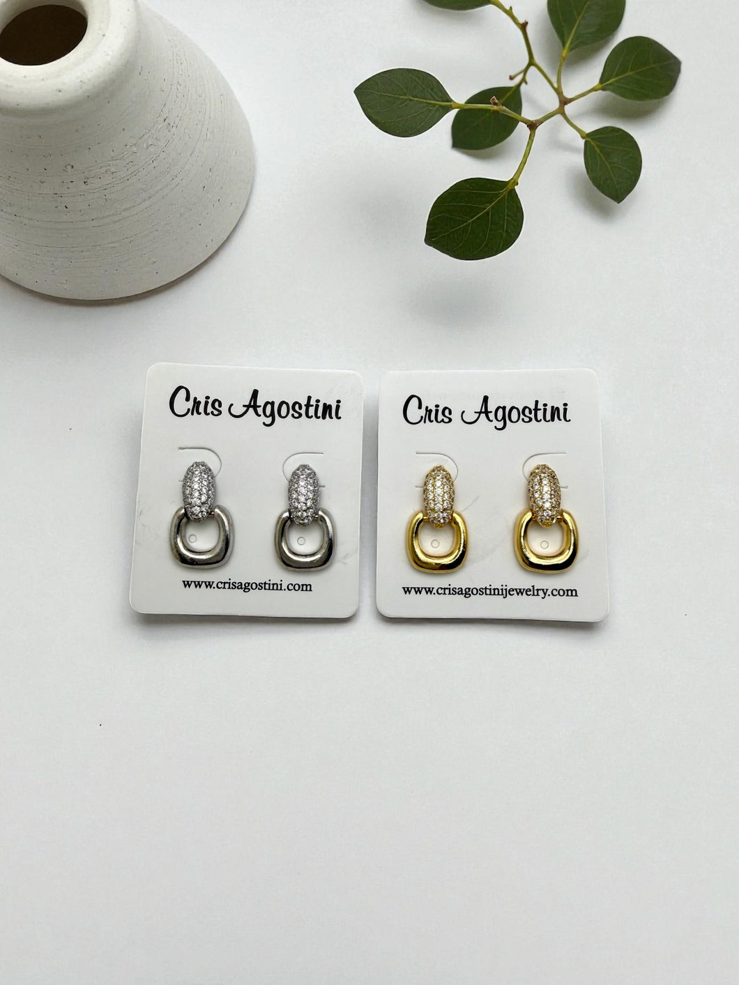 Studded cz base with square bottom earrings