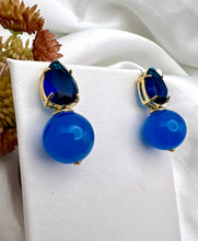 Load image into Gallery viewer, Blue crystal drop and blue jade ball earrings
