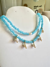 Load image into Gallery viewer, Sky blue choker 5 pearl pendants necklace
