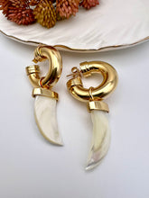 Load image into Gallery viewer, Thick hoop earrings with mother-of-pearl saber tooth
