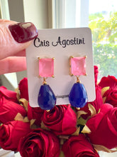 Load image into Gallery viewer, Square base earrings pink drop jade sapphire
