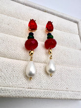 Load image into Gallery viewer, Crystal drop emerald jade rubellite and shell earrings
