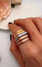 Load image into Gallery viewer, Wide 6 layers 3 colors gold plated ring
