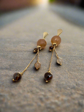 Load image into Gallery viewer, Long Rutilated quartz and eye of tiger earrings
